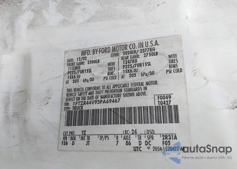 2003 Ford Ranger Edge/Tremor/Xlt из США, поврежденный, VIN 1FTZR44V93PA69467